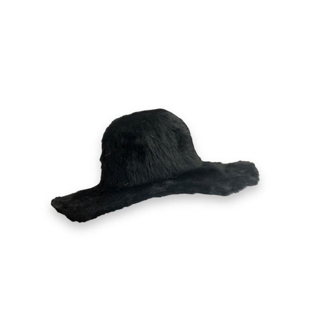 Vintage 70s Black Fur Wide Brim Hat Hippie Boho